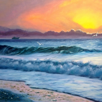 Zonsondergang op zee